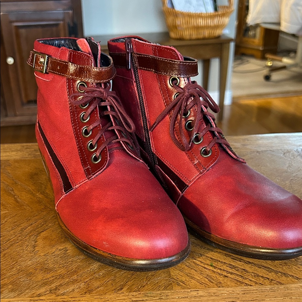 Red Lace-Up Ankle Boots